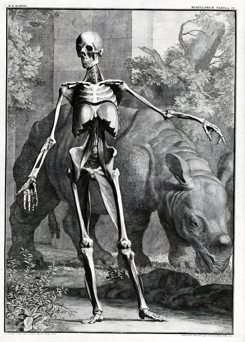 The Skeleton and the Rhinoceros, Bernhard Siegfried Albinus, engr. Jan Wandelaar