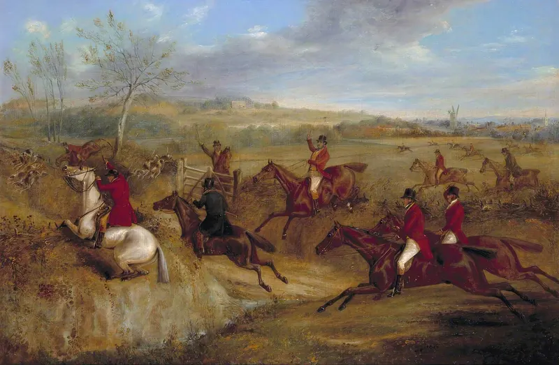 The Belvoir Hunt, Jumping into and out of a Lane, Henry Thomas Alken, oil on canvas
