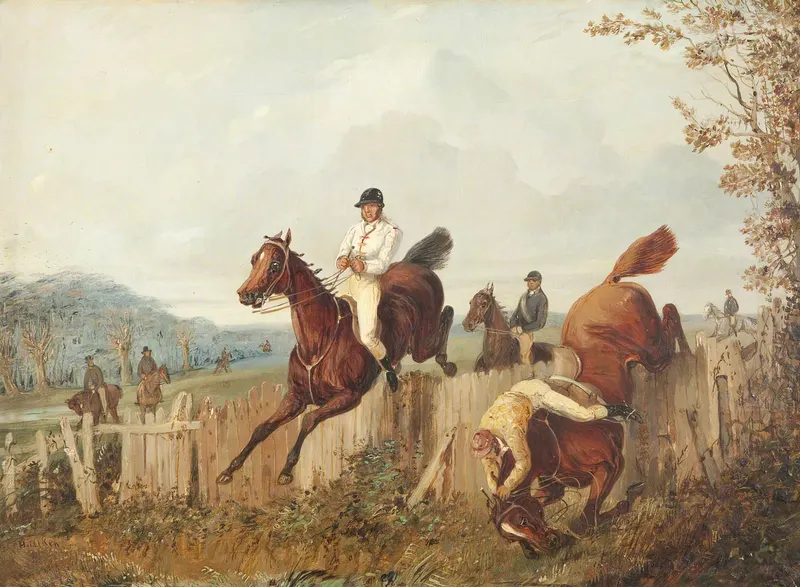 Steeplechasers Jumping a Fence, Henry Thomas Alken, oil on canvas