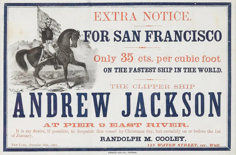 Clipper Ship Andrew Jackson - Sailing Card, unattributed job printer