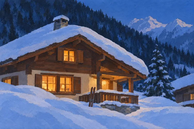 Chalet At Dusk, Painted Agency