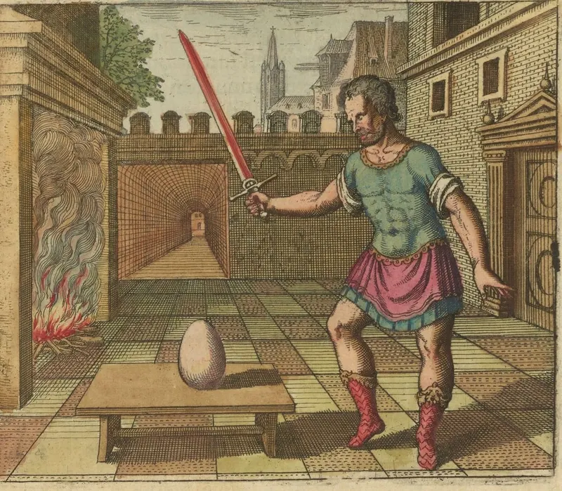 Emblem VIII — The Egg and the Sword, Michael Maier; engraved by Matthäus Merian