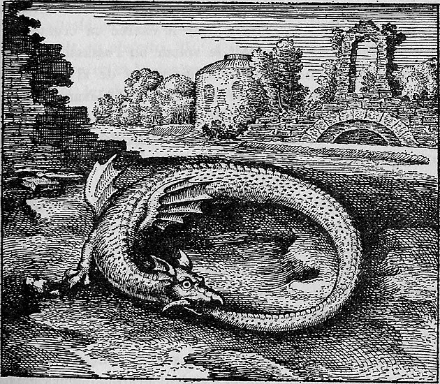 The Dragon Devouring Its Own Tail, Michael Maier (author); engraved by Matthäus Merian the Elder