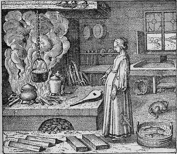 The Woman at the Furnace, Michael Maier (author); engraved by Matthäus Merian the Elder