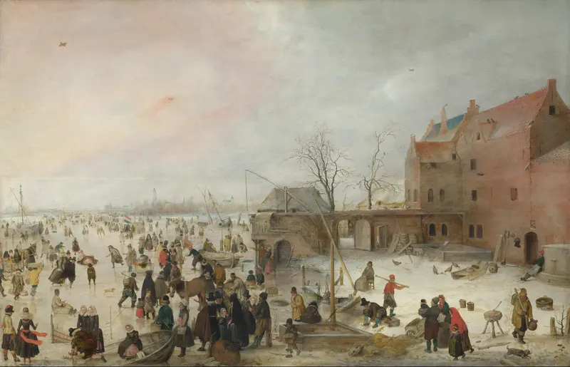 A Scene on the Ice near a Town, Hendrick Avercamp, oil on panel