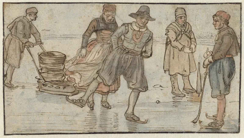 Skaters and Kolfers on the Ice, Hendrick Avercamp, drawing