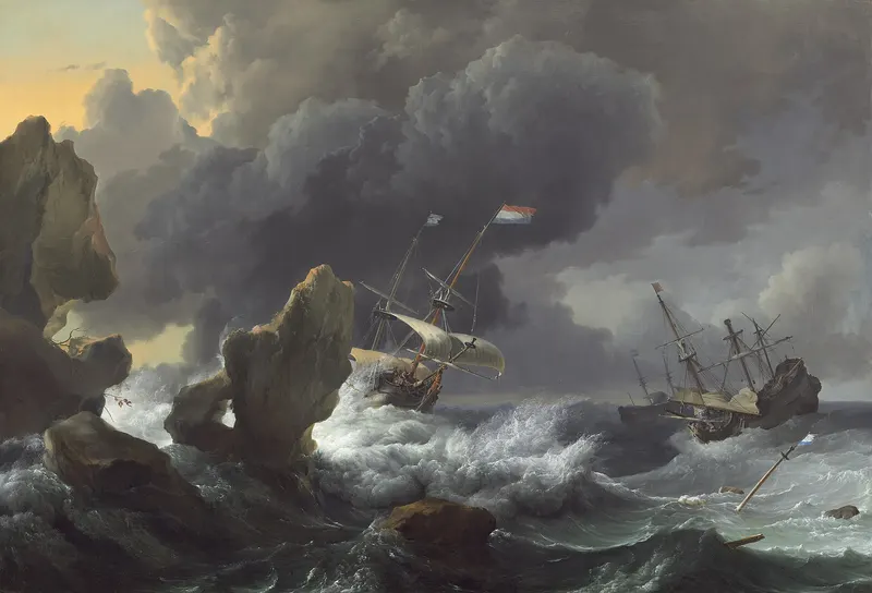 Ships in Distress off a Rocky Coast, Ludolf Bakhuizen