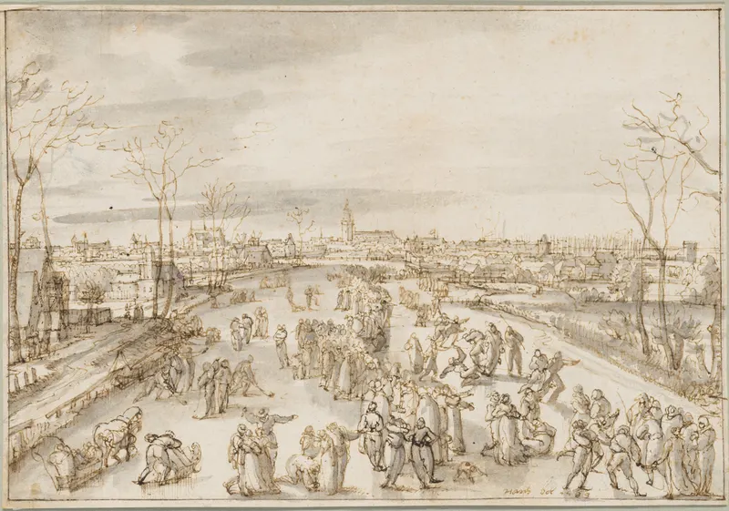 Ice Skaters on the Amstel at Amsterdam, Hans Bol