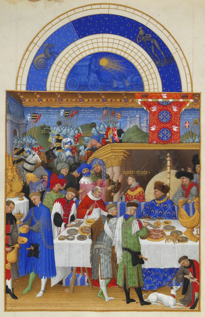 January — The Duke's New Year, The Limbourg Brothers (Herman, Paul & Jean de Limbourg); later folios completed by Jean Colombe