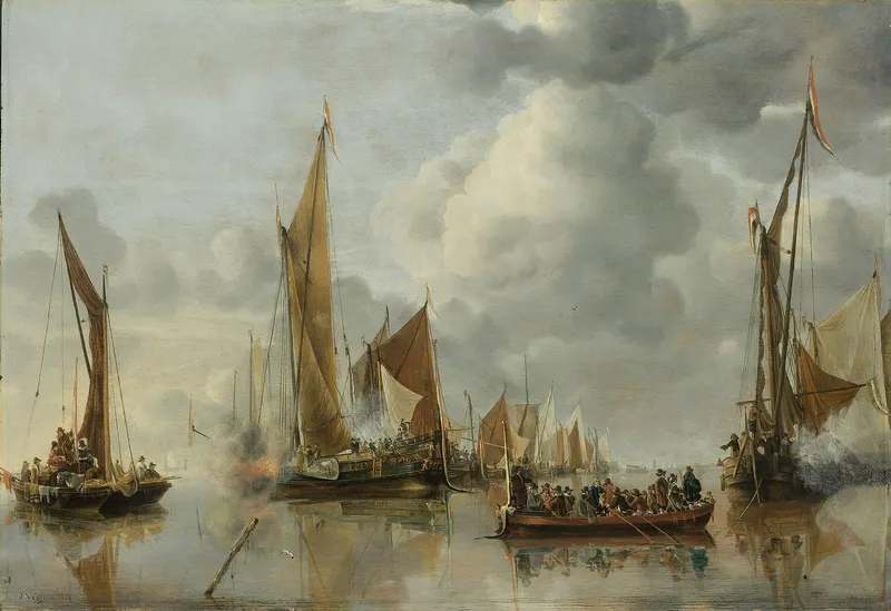The Home Fleet Saluting the State Barge, Jan van de Cappelle