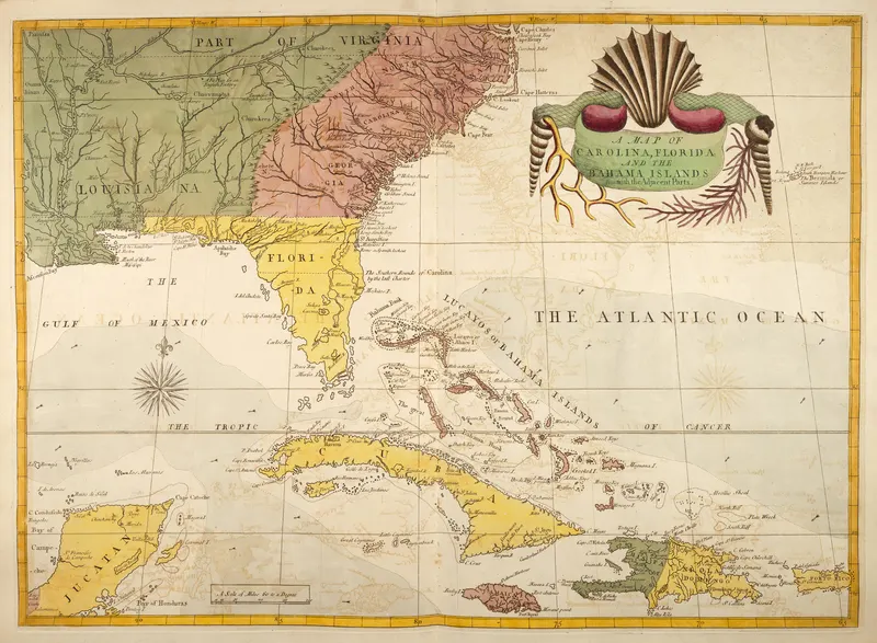 A Map of Carolina, Florida, and the Bahama Islands, Mark Catesby