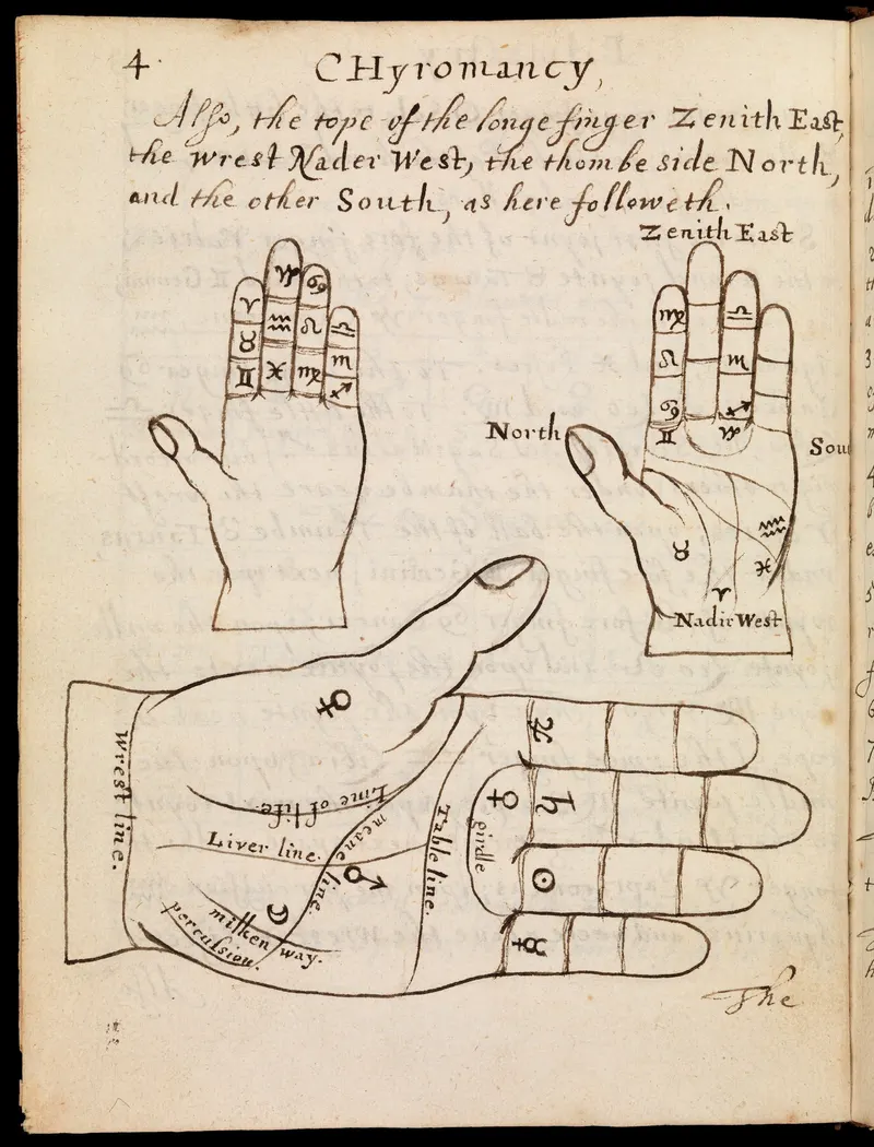 Three Hands in Chiromancy, Manuscript hand, unknown