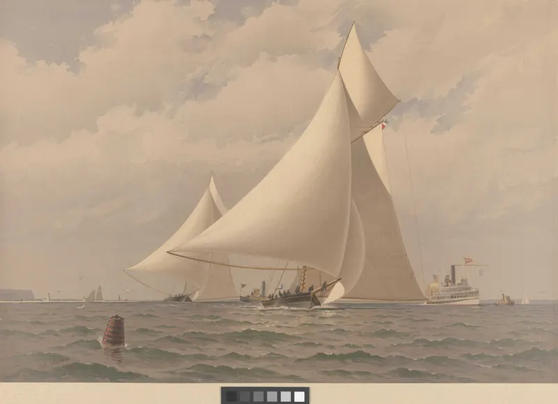 American Yachts, Plate XX: For the America's Cup, 1881 - The Start. Atalanta, Mischief, Frederic S. Cozzens