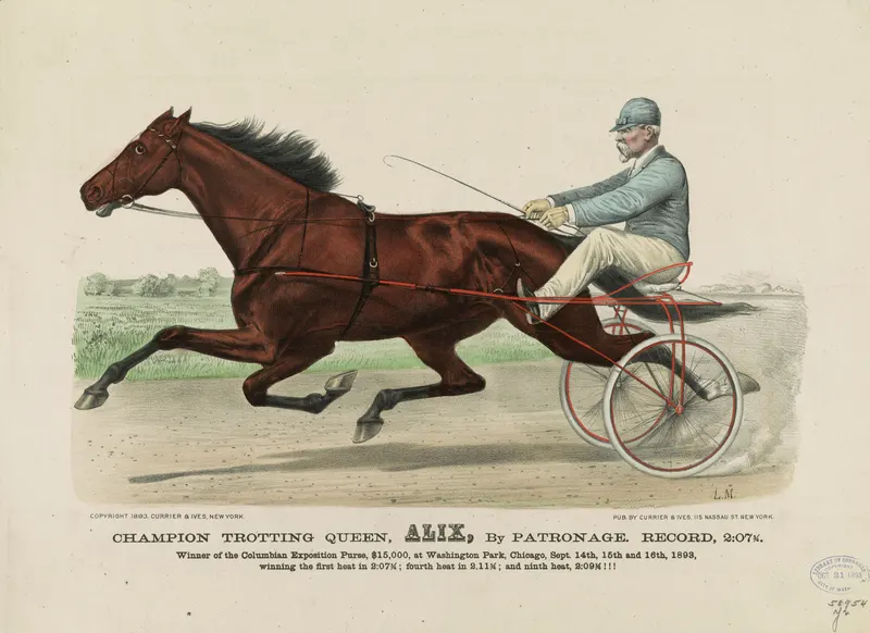 Champion Trotting Queen Alix, Currier & Ives, hand-coloured lithograph