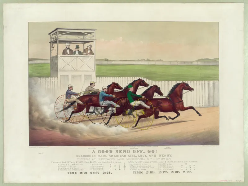 A Good Send Off - Goldsmith Maid, American Girl, Lucy and Henry, Currier & Ives, hand-coloured lithograph