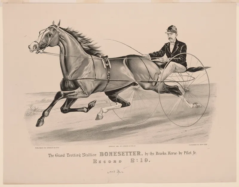 The Grand Trotting Stallion Bonesetter, Currier & Ives, hand-coloured lithograph