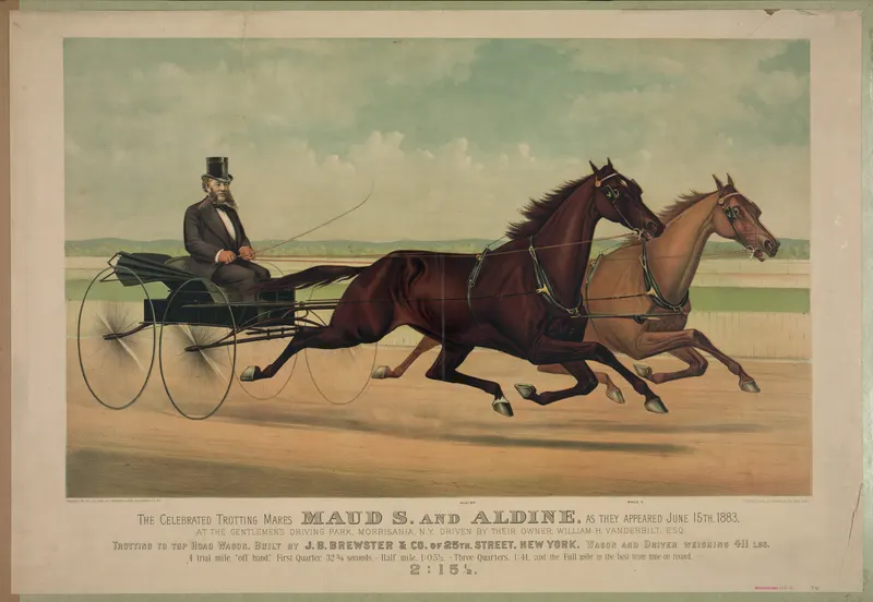 The Celebrated Trotting Mares Maud S. and Aldine, Currier & Ives, hand-coloured lithograph
