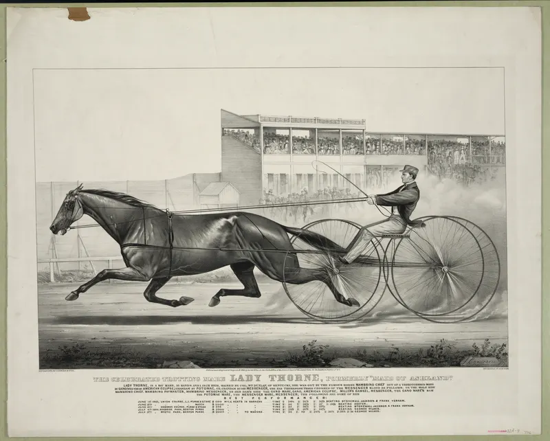 Celebrated Trotting Mare Lady Thorne, Currier & Ives, hand-coloured lithograph