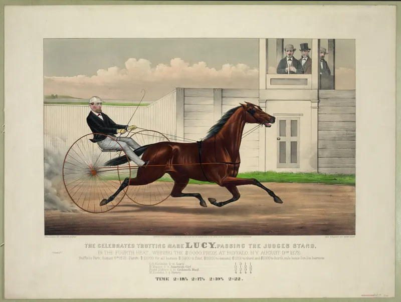 The Celebrated Trotting Mare Lucy, Passing the Judges' Stand, Currier & Ives, hand-coloured lithograph