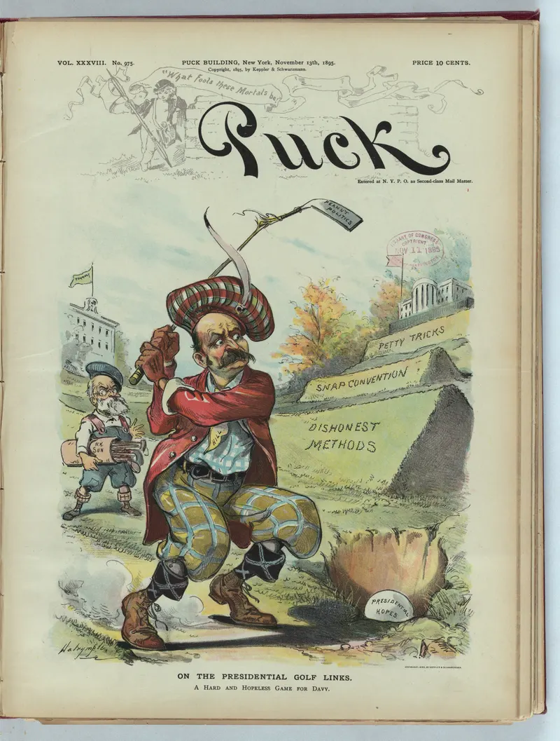 On the Presidential Golf Links, Louis Dalrymple, chromolithograph for Puck