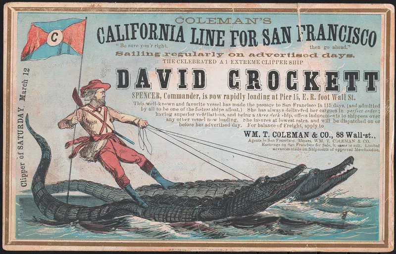 Clipper Ship David Crockett - Sailing Card, unattributed job printer
