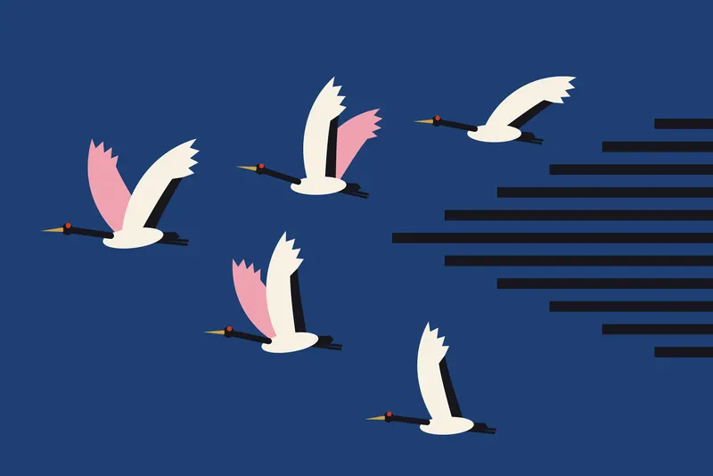 Cranes in Chevron, Painted Agency