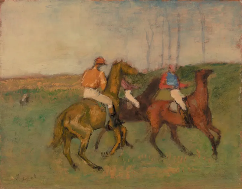 Jockeys and Race Horses, Edgar Degas, oil on canvas