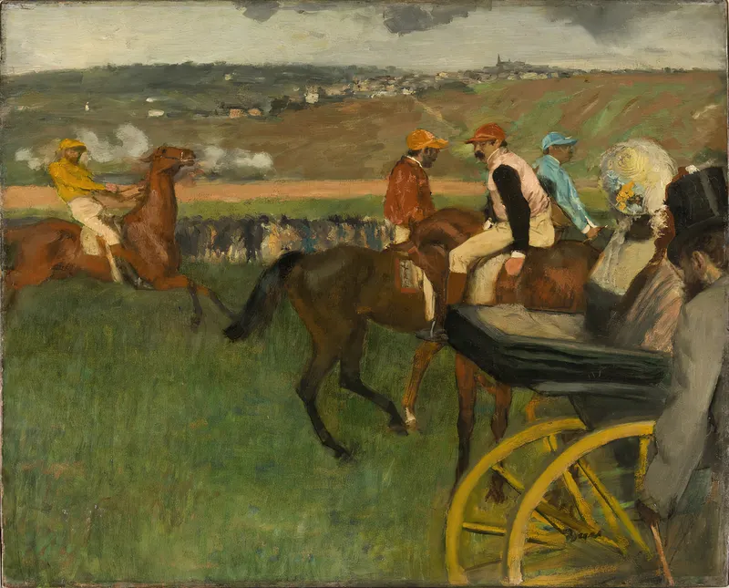 Le Champ de courses, jockeys amateurs près d'une voiture, Edgar Degas, oil on canvas