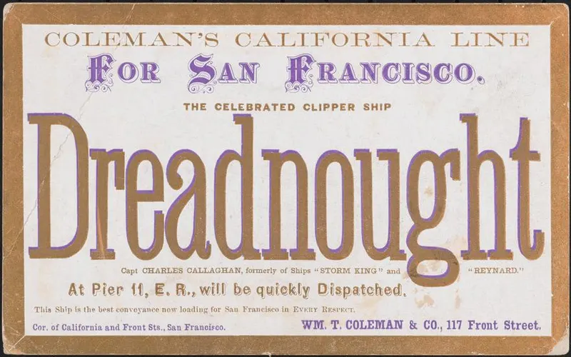 Clipper Ship Dreadnought - Sailing Card, unattributed job printer