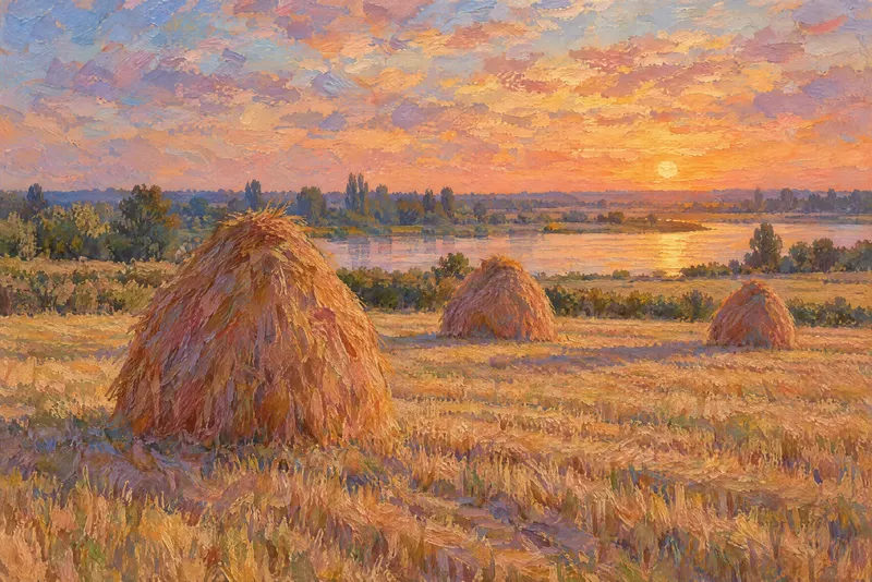 Haystacks At Sunset, Painted Agency