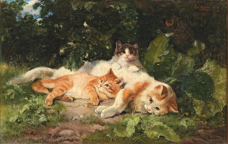 Cat with Her Kittens, Julius Adam