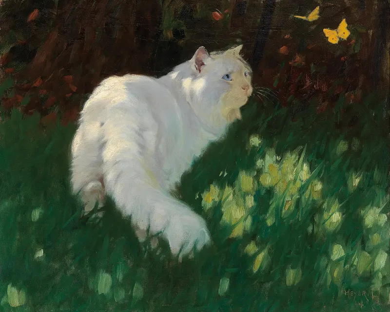White Cat and Butterflies, Arthur Heyer