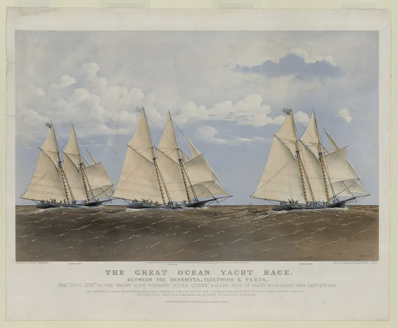 The Great Ocean Yacht Race Between the Henrietta, Fleetwing & Vesta, Currier & Ives, after Charles Parsons