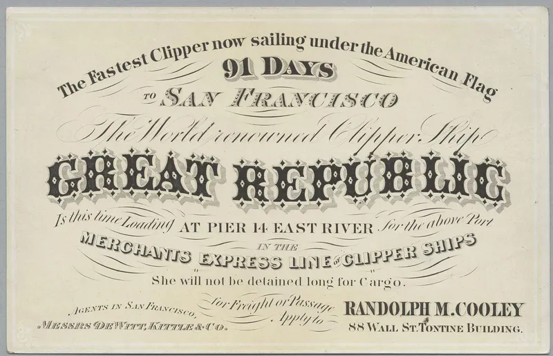 Clipper Ship Great Republic - Sailing Card, unattributed job printer