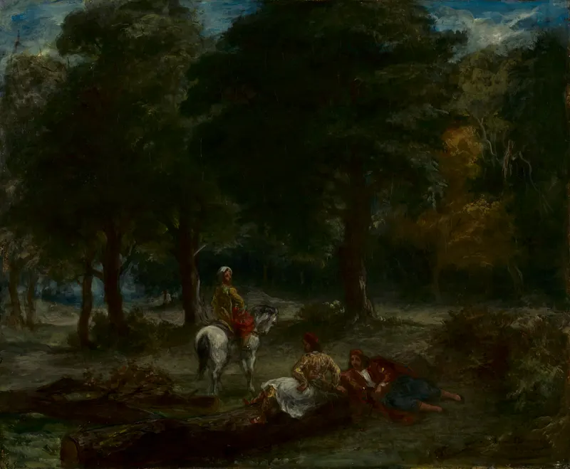 Greek Cavalry Men Resting in Forest, Eugène Delacroix (1798 to 1863)