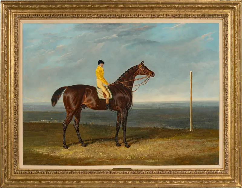 'Jack Spigot', a dark bay racehorse with jockey up, John Frederick Herring Sr., oil on canvas