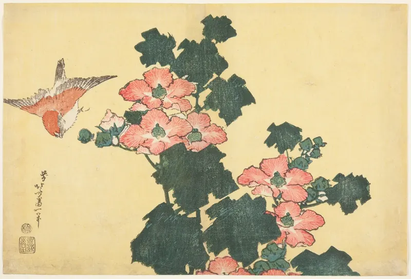 Hibiscus and Sparrow, Katsushika Hokusai