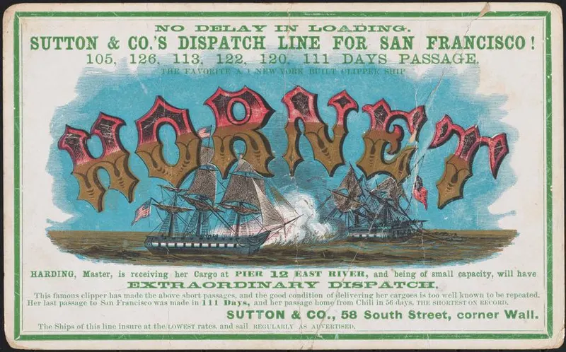 Clipper Ship Hornet - Sailing Card, unattributed job printer
