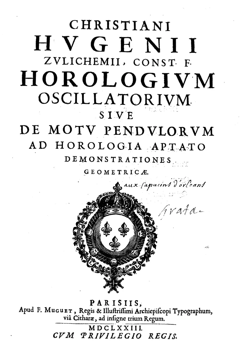 Horologium Oscillatorium — Title Leaf, Christiaan Huygens