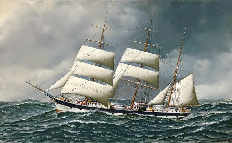 The Norwegian Bark Friedig at Sea Under Reduced Sail, Antonio Jacobsen