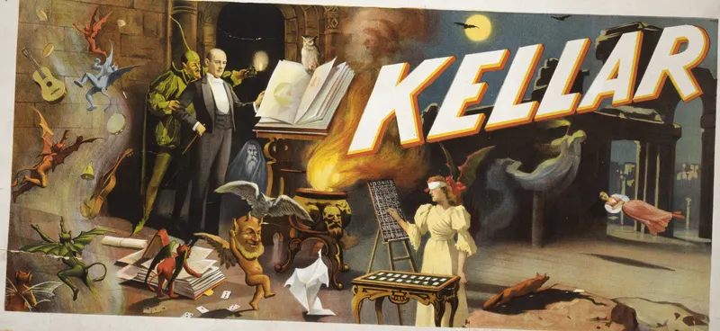 Kellar — The Flaming Book and the Blindfold Seer, Strobridge Lith. Co. (Cincinnati & New York)