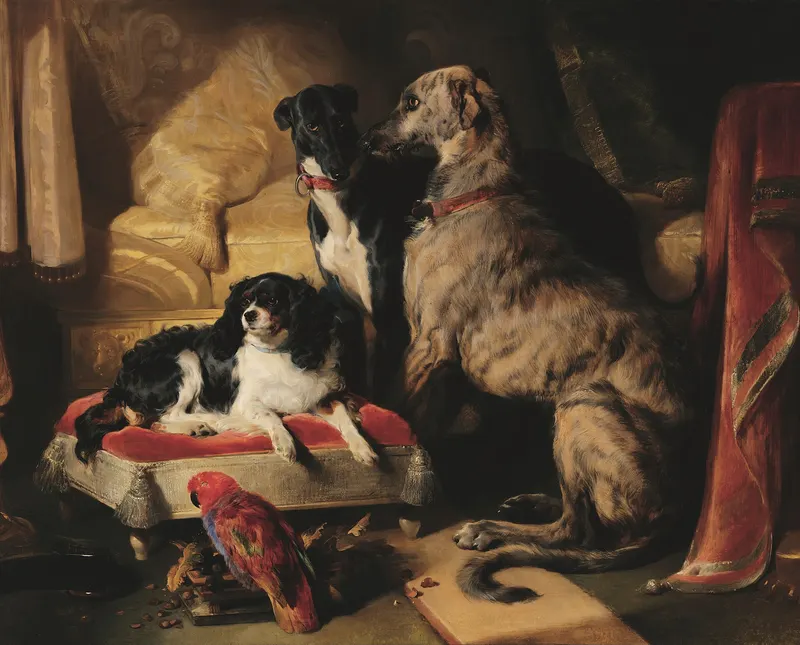 Hector, Nero and Dash with the Parrot, Lory, Edwin Landseer