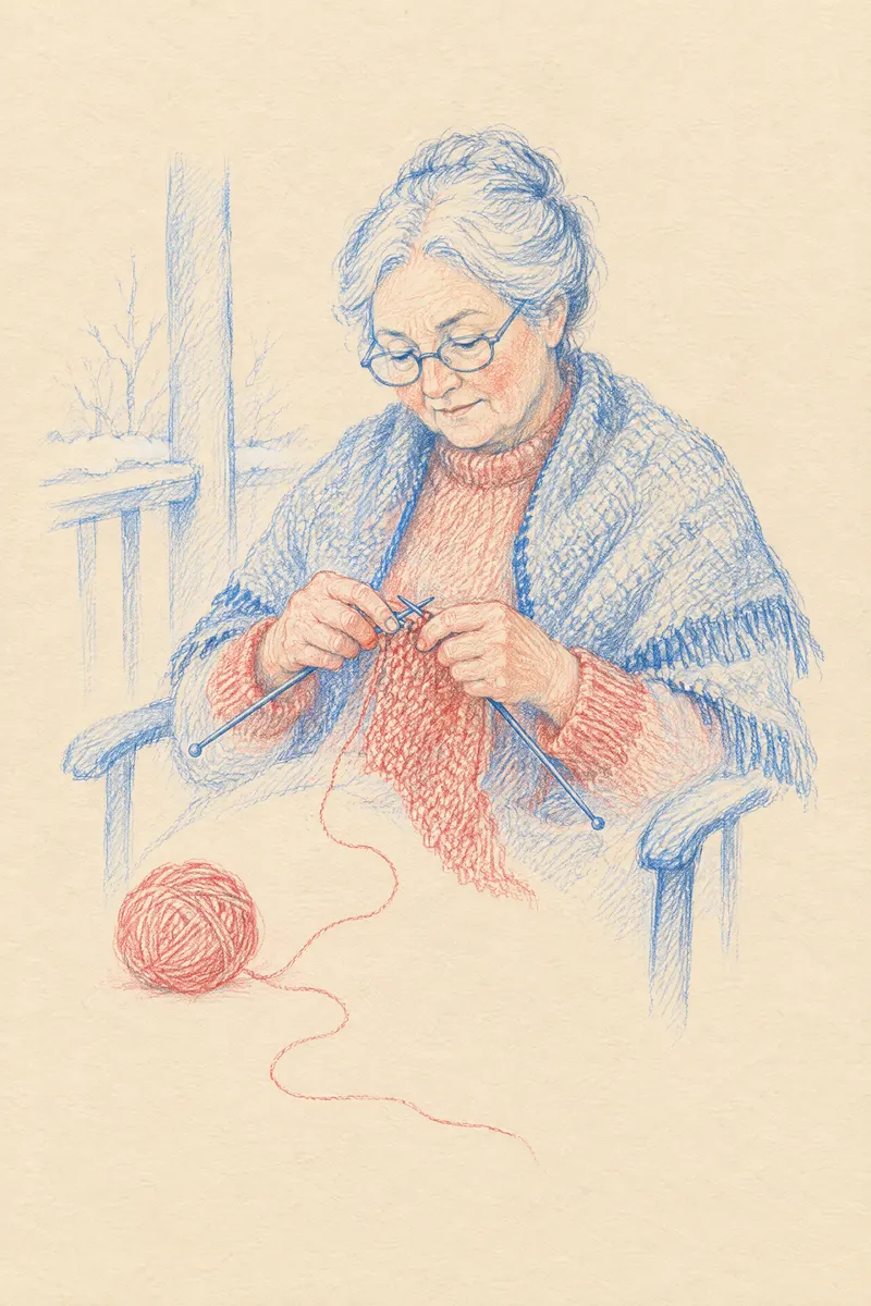 Grandmother Knitting, Painted Agency