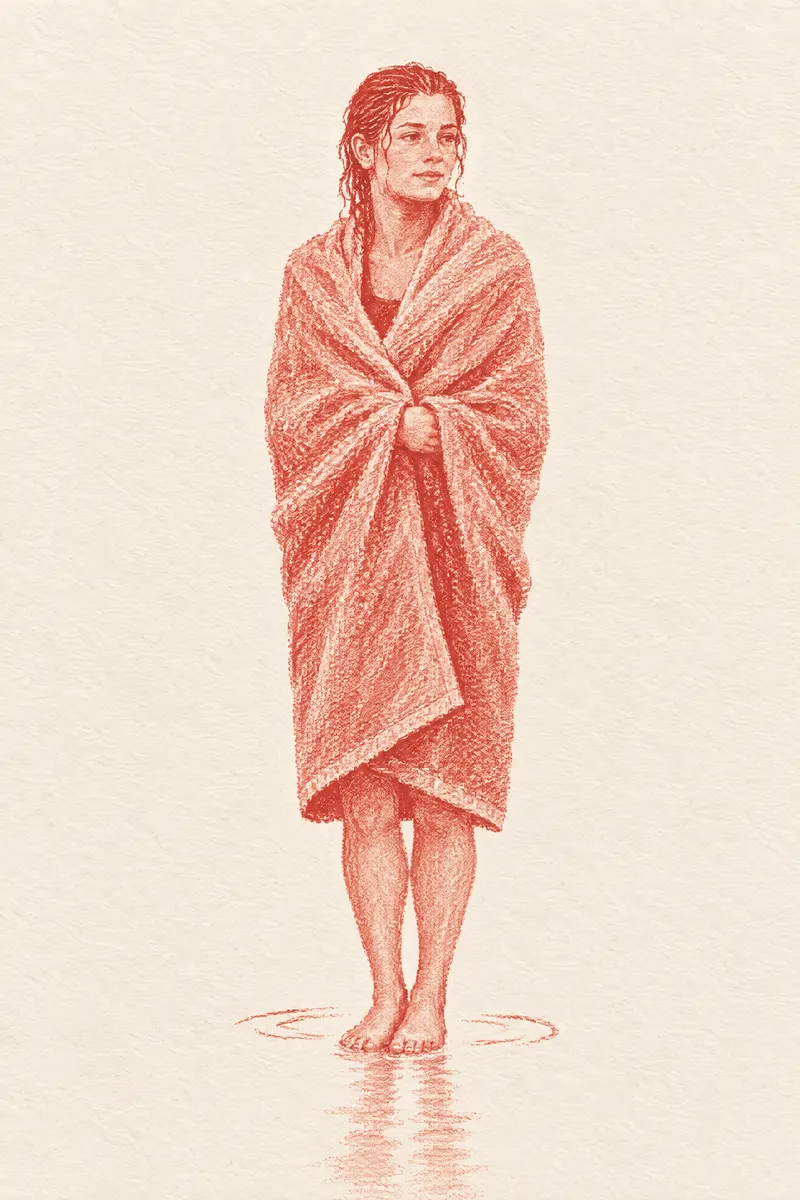 Swimmer In Towel, Painted Agency