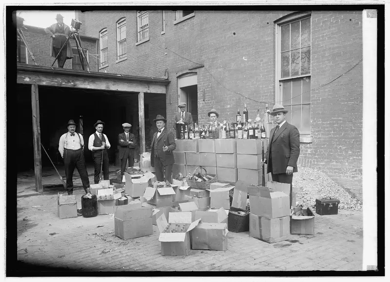 Liquor Raid, 1922, Library of Congress, hosted on Wikimedia Commons.