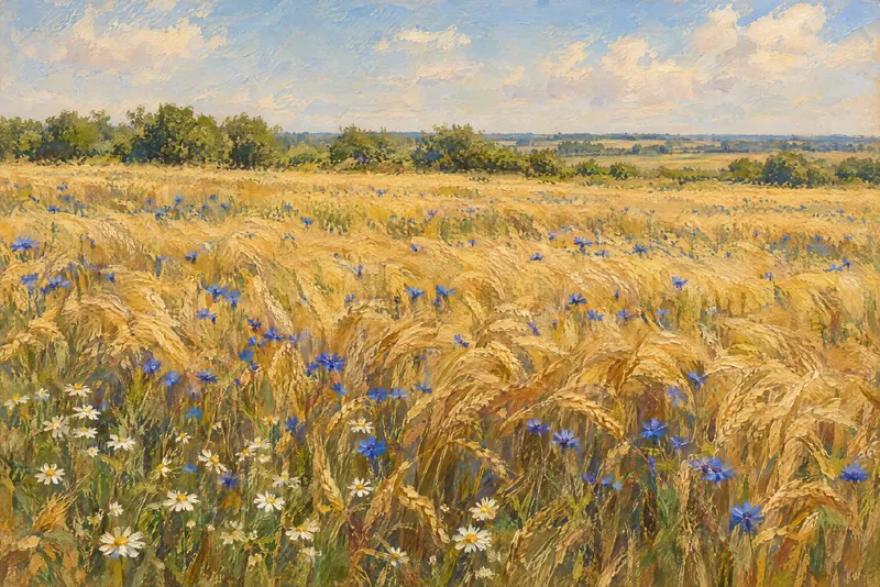 Cornflowers In Wheat, Painted Agency
