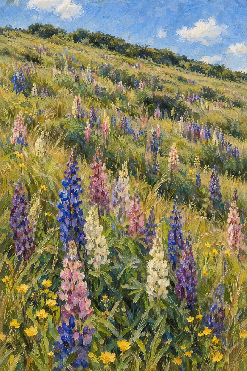 Lupins On The Hillside, Painted Agency
