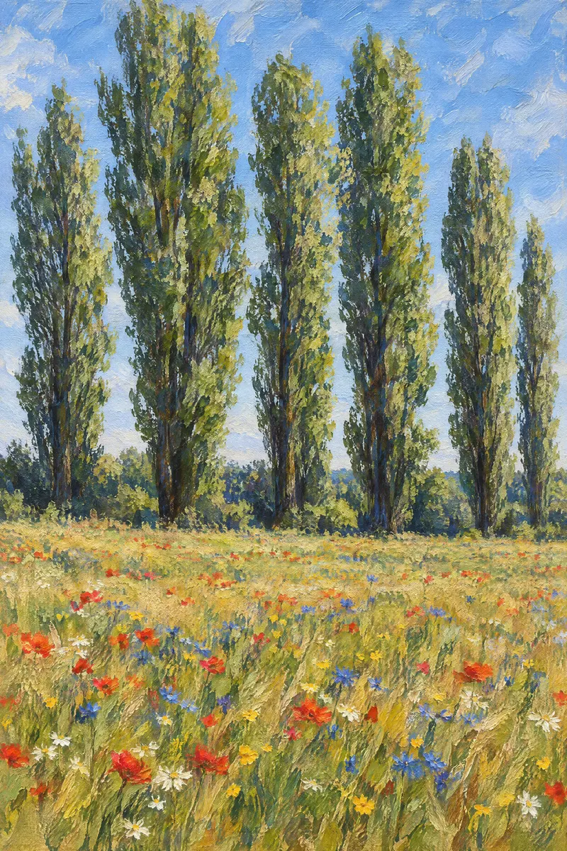 Poplars Over Flowers, Painted Agency