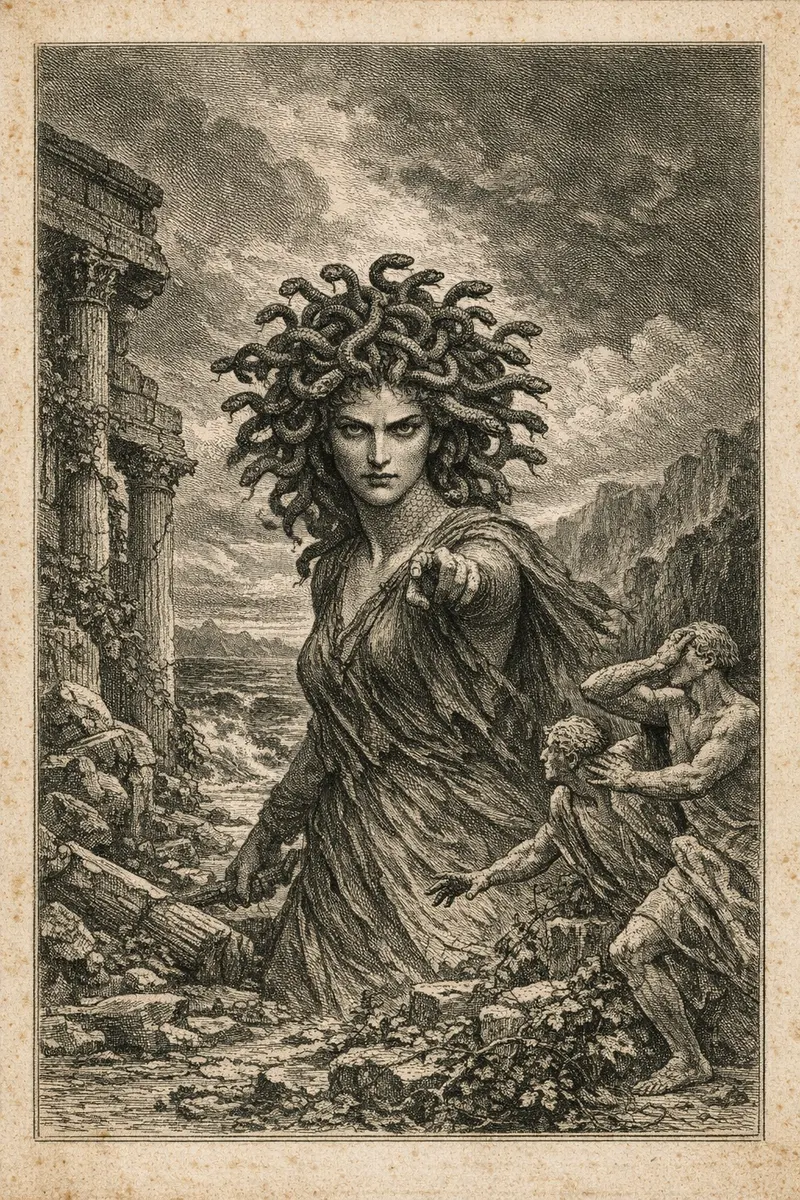Medusa, Doré Engraving, Nightfables