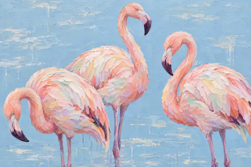 Flamingos On Powder Blue, Painted Agency
